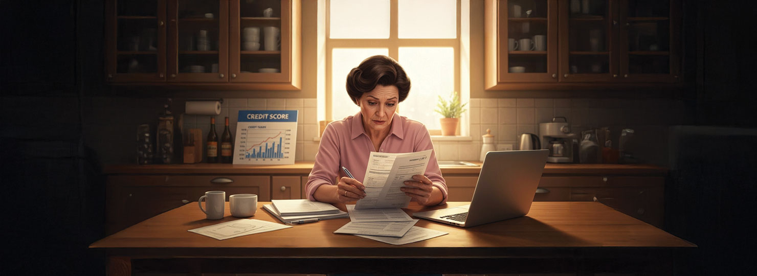 Patient reviewing medical bills and credit score chart